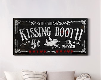 Custom Kissing Booth Sign, Personalized Valentine's Day Wall Art, Above Bed Wall Decor, Modern Farmhouse Decor, Romantic Gifts for Him & Her