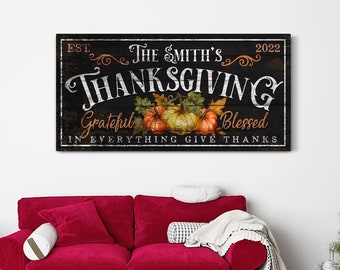 Personalized Family Name Thanksgiving Sign Established Date Autumn Personalized Farmhouse Wall Art  Autumn Harvest Art Large Canvas Wall Art