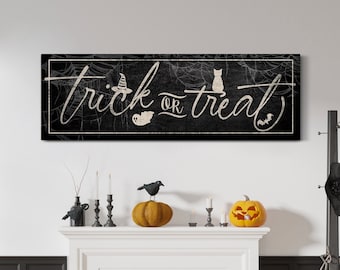 Trick or Treat Sign, Fall Sign, Halloween Porch Sign, Spooky Fall Home Decor, Creepy Medieval Fall Decor, Gothic Halloween Porch Wall Art