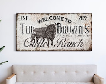 Personalized Cattle Ranch Sign Family Farm Sign Ranch House Welcome Sign Porch Wall Decor Family Name Ranch Decor Huge Canvas Wall Art