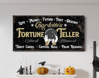 Personalized Fortune Teller Sign Halloween Wall Decor Fortune Teller Gift Vintage Medieval Decor Crystal Ball Sign Gothic Canvas Wall Art