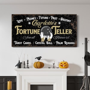 Segno di cartomante personalizzato Decorazione da parete di Halloween Regalo di cartomante Decorazione medievale vintage Segno di sfera di cristallo Arte da parete su tela gotica