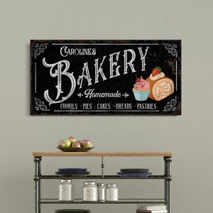 Personalized Bakery Sign Family Name Cake Sign Homemade Bakery Kitchen Wall Decor Sign Wall Art Pastry Food Lovers Large Print Canvas