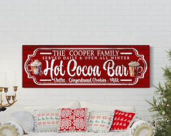 Personalized Christmas Hot Cocoa Sign, Christmas Coffee Bar Decor, Custom Santas Hot Chocolate Sign, Farmhouse Kitchen Christmas Holiday Art
