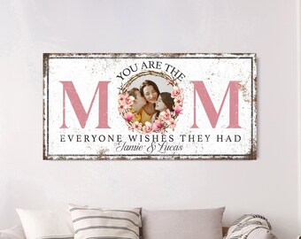 Custom You Are The Mom Sign, Personalized Family Picture With Kids Names Wall Decor, Floral Family Wall Art, Rustic Farmhouse Canvas Print
