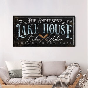 Custom Lake House Sign Modern Farmhouse Wall Decor Family Name Sign Personalized Lake Life Sign Cabin Decoration Large Canvas Wall Art