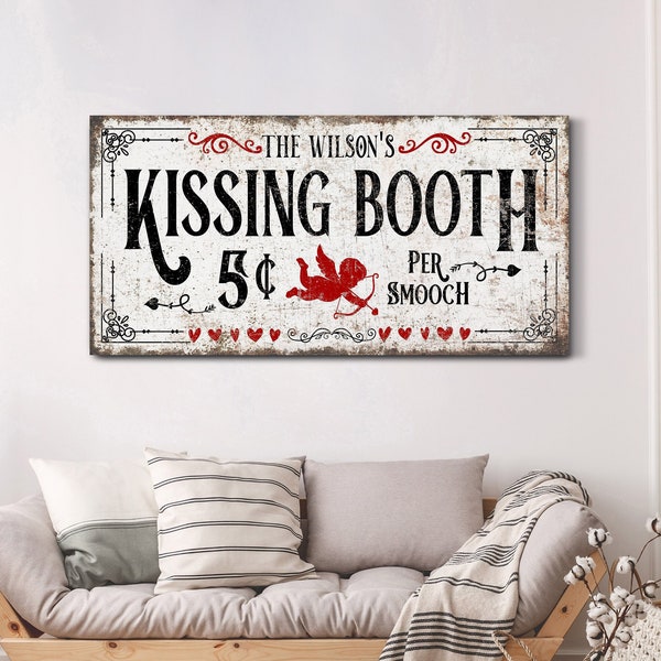 Custom Kissing Booth Sign, Custom Name Wall Art, Valentines Day Decor Gifts, Modern Farmhouse Wall Decor, Romantic Gifts for Him & Her