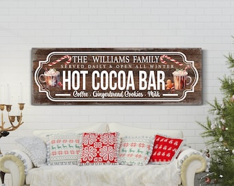 Personalized Christmas Hot Cocoa Sign, Christmas Drinks Sign, Custom Santas Cocoa Sign, Vintage Farmhouse Kitchen Christmas Holiday Wall Art