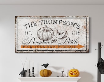 Custom Pumpkin Patch Sign Harvest Thanksgiving Halloween Family Sign Fall Wall Decor Pumpkin Family Sign Autumn Sign Large Canvas Wall Art