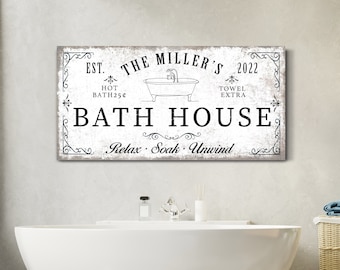 Personalized Bathroom Wall Art Bath House Sign Vintage Farmhouse Wall Decor Towel Decor and Co Sign Wall Decor Canvas Print Cleaning Room