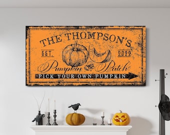 Custom Pumpkin Patch Sign With Family Name Fall Decor Harvest Thanksgiving Pumpkin Farm Wall Decor Family Pumpkin Farm Sign Canvas Wall Art