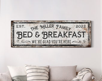 Custom Bed And Breakfast Sign With Family Name Guest Room Wall Decor Family Gifts Dining Room Wall Art Gift for Grandma Huge Canvas Art