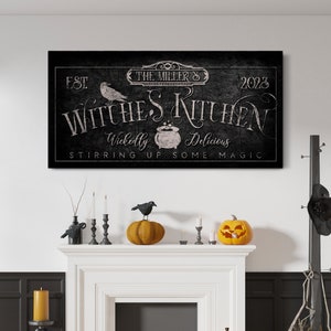 Personalized Witches Kitchen Sign, Stirring Up Magic, Kitchen Wall Decor, Spooky Halloween Witchy Salem Sign, Scary Gothic Farmhouse Canvas