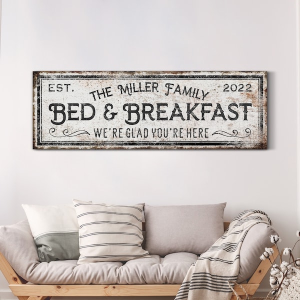 Custom Bed And Breakfast Sign With Family Name Guest Room Wall Decor Family Gifts Dining Room Wall Art Gift for Grandma Huge Canvas Art