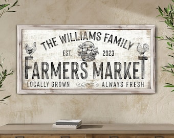 Letrero personalizado del mercado de agricultores, decoración personalizada de cocina y despensa, letrero de Trading Co, letrero de tienda general vintage, arte de lienzo de granja al aire libre