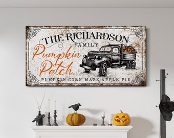 Personalized Pumpkin Patch Sign Family Name Sign Fall Wall Decor Harvest Thanksgiving Modern Farmhouse Family Gift Vintage Canvas Wall Art