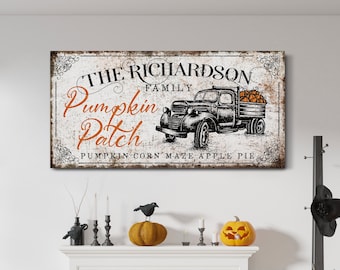 Personalized Pumpkin Patch Sign Family Name Sign Fall Wall Decor Harvest Thanksgiving Modern Farmhouse Family Gift Vintage Canvas Wall Art