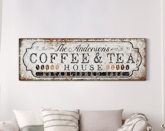 Custom Family Coffee and Tea House Sign Family Name Kitchen Wall Decor Dining Room Wall Art Coffee and Tea Co Sign Large Print Canvas Art
