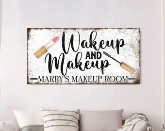 Custom Wake Up And Make Up Sign, Personalized Canvas Sign, Rustic Bedroom Sign, Farmhouse Wall Art, Housewarming Gift, New Home Gift