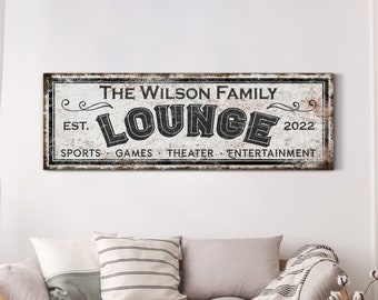 Custom Lounge Sign With Family Name Basement Wall Decor Family Room Sign Gift for Dad Game Room Sign Gift for Son Movie Room Canvas Wall Art