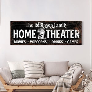 Custom Home Theater Sign, Personalized Canvas Sign, Living Room Wall Art, Man Cave Wall Decoration, Movie Room Decor, Home Cinema Sign