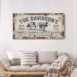 Personalized Family Farm Sign Custom Cattle Ranch Sign Rustic Family Name Sign Life Is Better At The Farm Sign Farmhouse Canvas Wall Art