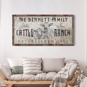 Custom Cattle Ranch Sign Family Farm Sign Family Name Cow Sign Cattle Company Modern Farmhouse Living Room Wall Decor Large Canvas Wall Art