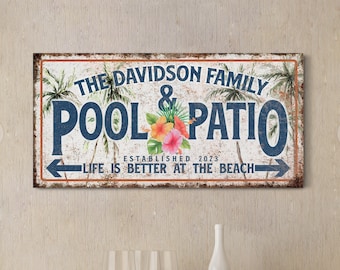 Custom Pool And Patio Sign, Personalized Canvas Sign, Coastal Wall Decoration, Summer House Backyard Sign, Beach House Outdoor Sign Gift