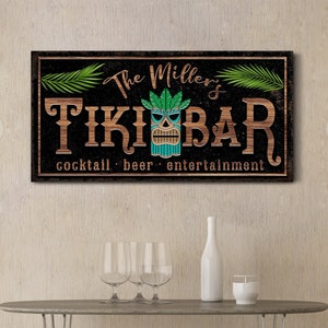 Personalized Tiki Bar Sign Tiki Bar Decor Coastal Bar Sign Man Cave Sign Vintage Tiki Decoration Beach Bar Sign Large Canvas Wall Art