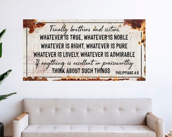 Filippenzen 4:8 Wat ook waar is teken inspirerende muur decor Bijbel vers muur kunst christelijke gift religieus script schrijven canvas kunst aan de muur