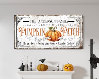 Aangepaste pompoen patch teken, open dagelijkse boerderij teken, familienaam herfst muur decor, herfst canvas decor, boerderij vers lokaal groeien pompoen boerderij
