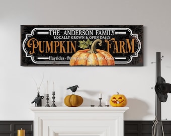 Personalized Pumpkin Farm Canvas Sign, Pumpkin Patch Sign, Farm Fresh Open Daily, Family Name Fall Decor, Vintage Autumn & Fall Market Sign