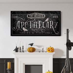 Personalized Apothecary Halloween Sign, Old Salem Apothecary, Gothic Medieval Scary Wall Decor, Spooky Halloween Art, Autumn Fall Canvas Art