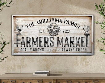 Letrero personalizado del mercado de agricultores, letrero personalizado de verduras frescas de granja, letrero vintage de tienda general, decoración de despensa y cocina, arte de lienzo de granja