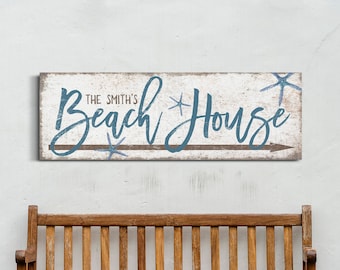 Personalized Beach House Sign Beach House Wall Decor Beach Life Outdoor Wall Decor Family Name Sign Beach Cottage Decor Canvas Wall Art