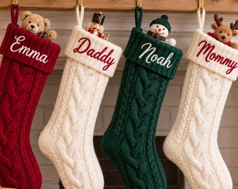 Custom Name for a Stocking, 2026 Christmas Family Gift, Personalized Embroidered Knit Christmas Stocking, Custom Wall Decor Holiday Gift