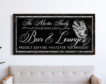 Custom Bar And Lounge Sign Family Name Sign Lounge Wall Art Home Bar Wall Decor Man Cave Sign Gift For Husband Huge Canvas Print Wall Art