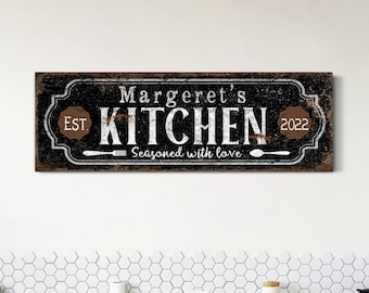 Custom Kitchen Sign Modern Farmhouse Kitchen Wall Decor Gift for Mom Personalized Gift Retro Kitchen Wall Art Large Print Canvas Wall Decor