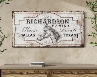 Personalized Horse Ranch Sign with Family Name Horse Decor Gift for Horse Lovers Modern Farmhouse Wall Art Canvas Wall Decor