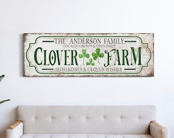 Personalized Clover Farm Sign, Custom Irish Wall Decor, St. Patrick's Day Wall Art, Farmhouse Outdoor Wall Hanging, Rustic Canvas Print