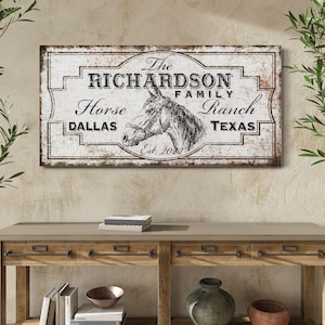 Personalized Horse Ranch Sign with Family Name Horse Decor Gift for Horse Lovers Modern Farmhouse Wall Art Canvas Wall Decor
