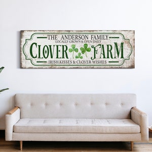 Personalized Clover Farm Sign, Custom Irish Wall Decor, St. Patrick's Day Wall Art, Farmhouse Outdoor Wall Hanging, Rustic Canvas Print