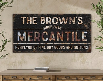 Custom Mercantile Sign, Personalized Family Name Wall Art, Rustic Farmhouse Decor, Vintage Kitchen Canvas Art, General Store Canvas Print
