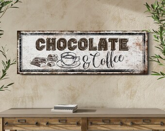 Chocolade en koffie teken koffie bar teken chocolade bar teken koffie winkel teken keuken muur kunst koffie minnaar cadeau koffie station canvas kunst