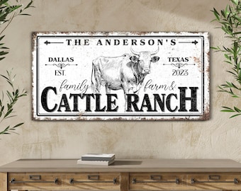 Personalized Family Farm & Cattle Ranch Sign, Cattle Farm Family Company Wall Art, Rustic Farmhouse Cow Decor, Entryway Canvas Print Gifts