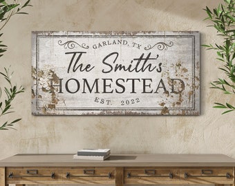 Personalized Homestead Sign Family Name Wall Art Rustic Vintage Farmhouse Wall Decor Last Name Establish Date Farmstead Large Canvas Print