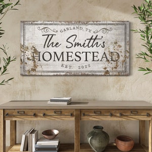 Personalized Homestead Sign Family Name Wall Art Rustic Vintage Farmhouse Wall Decor Last Name Establish Date Farmstead Large Canvas Print