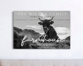 Personalized Farmhouse Sign, Custom Family Name Wall Decor, Cattle Ranch Wall Art, Rustic Farmhouse Canvas Art, Homestead Canvas Print Gift