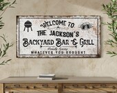 Custom Backyard Bar and Grill Sign Family Backyard Bar Sign Backyard Wall Decor Patio Wall Art Custom Grill Sign Large Canvas Wall Art