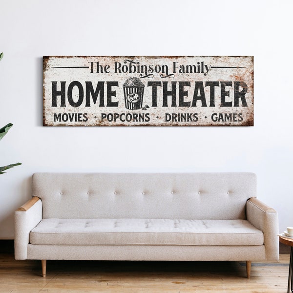 Custom Home Theater Sign, Personalized Canvas Sign, Living Room Wall Art, Man Cave Wall Decoration, Movie Room Decor, Home Cinema Sign